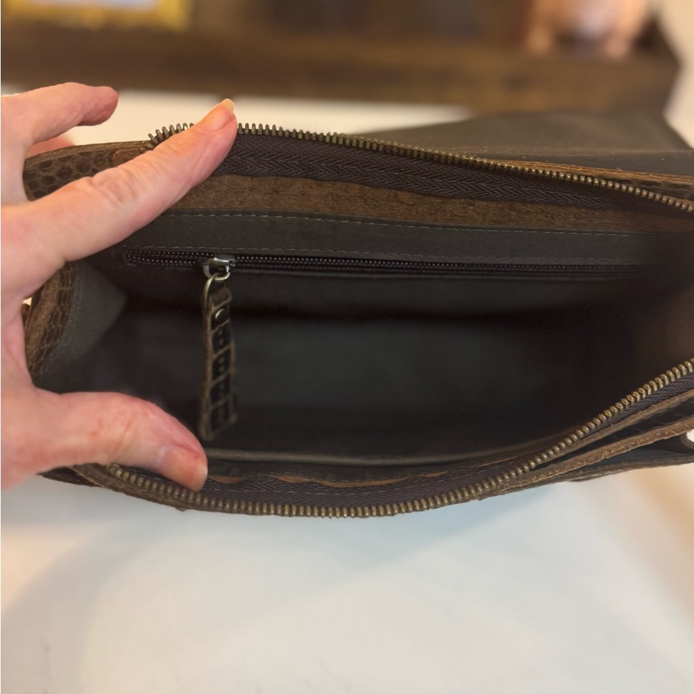 🤎 NWT FSHSUP CROCO EMBOSSED LEATHER MESSENGER BAG! - Picture 12 of 13